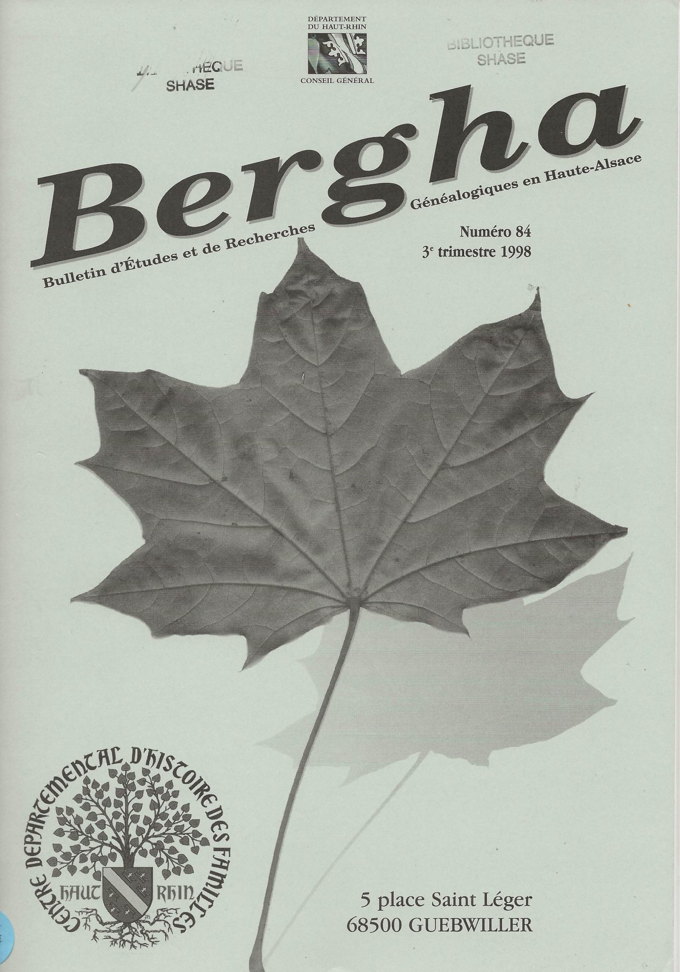 Bergha - Bulletin d'études et de recherches généalogiques en Haute-Alsace