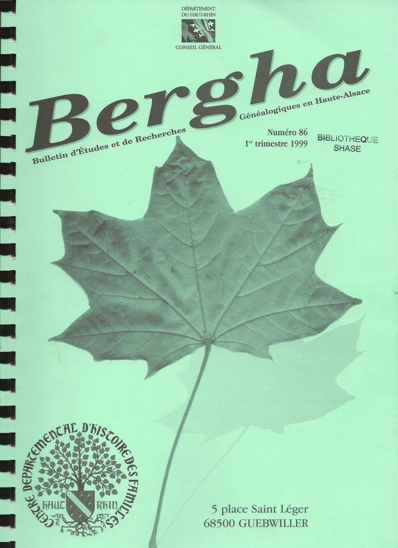 Bergha - Bulletin d'études et de recherches généalogiques en Haute-Alsace
