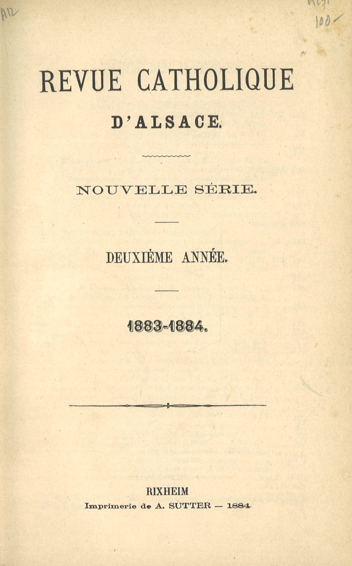 Revue catholique d'Alsace - Nouvelle série - Deuxième année 1883-1884 - décembre 1883