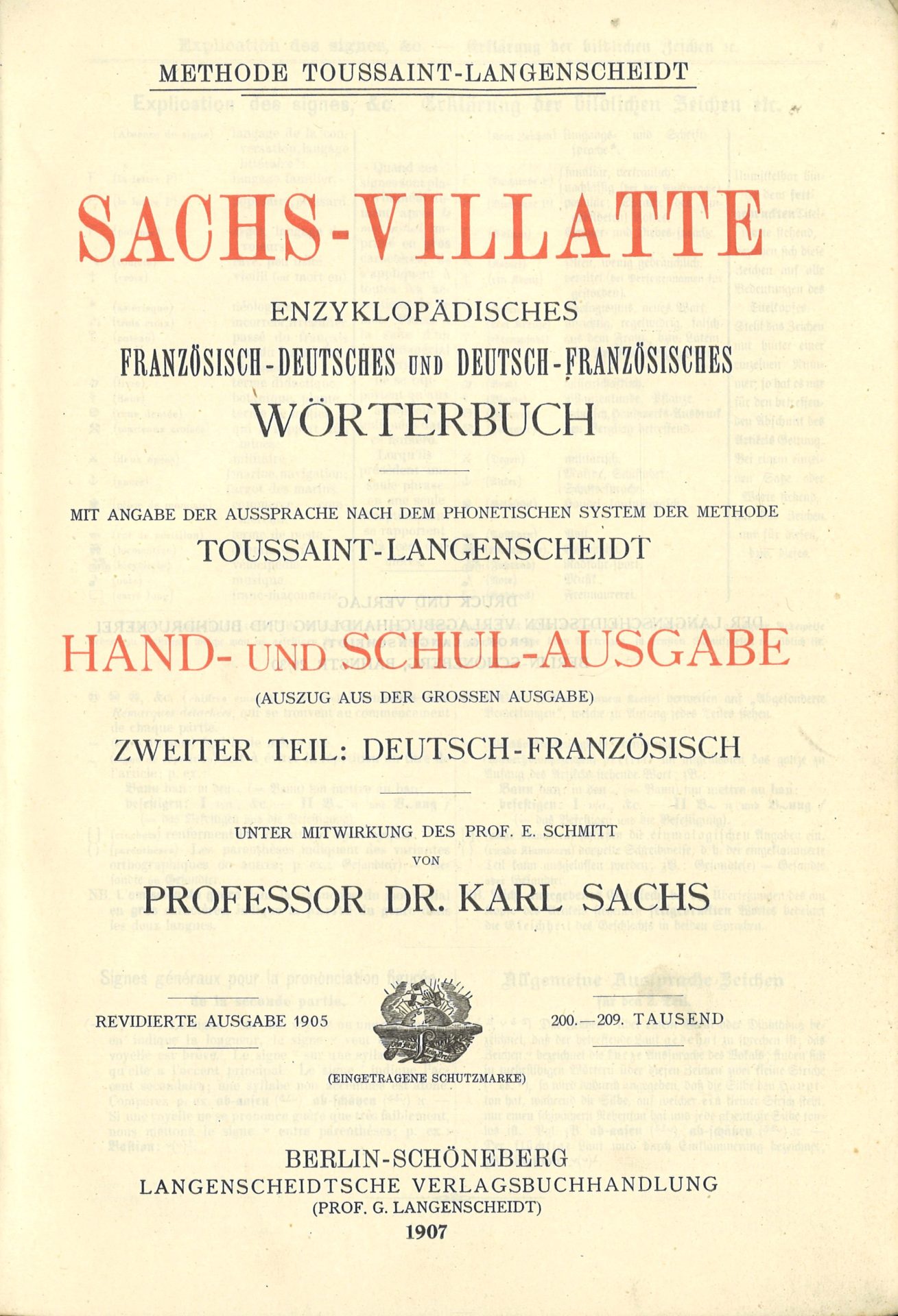 Sachs-Villatte enzyklopädisches französisch-deutsches und deutsch-französisches Wörterbuch - Zweiter Teil : deutsch-französisch