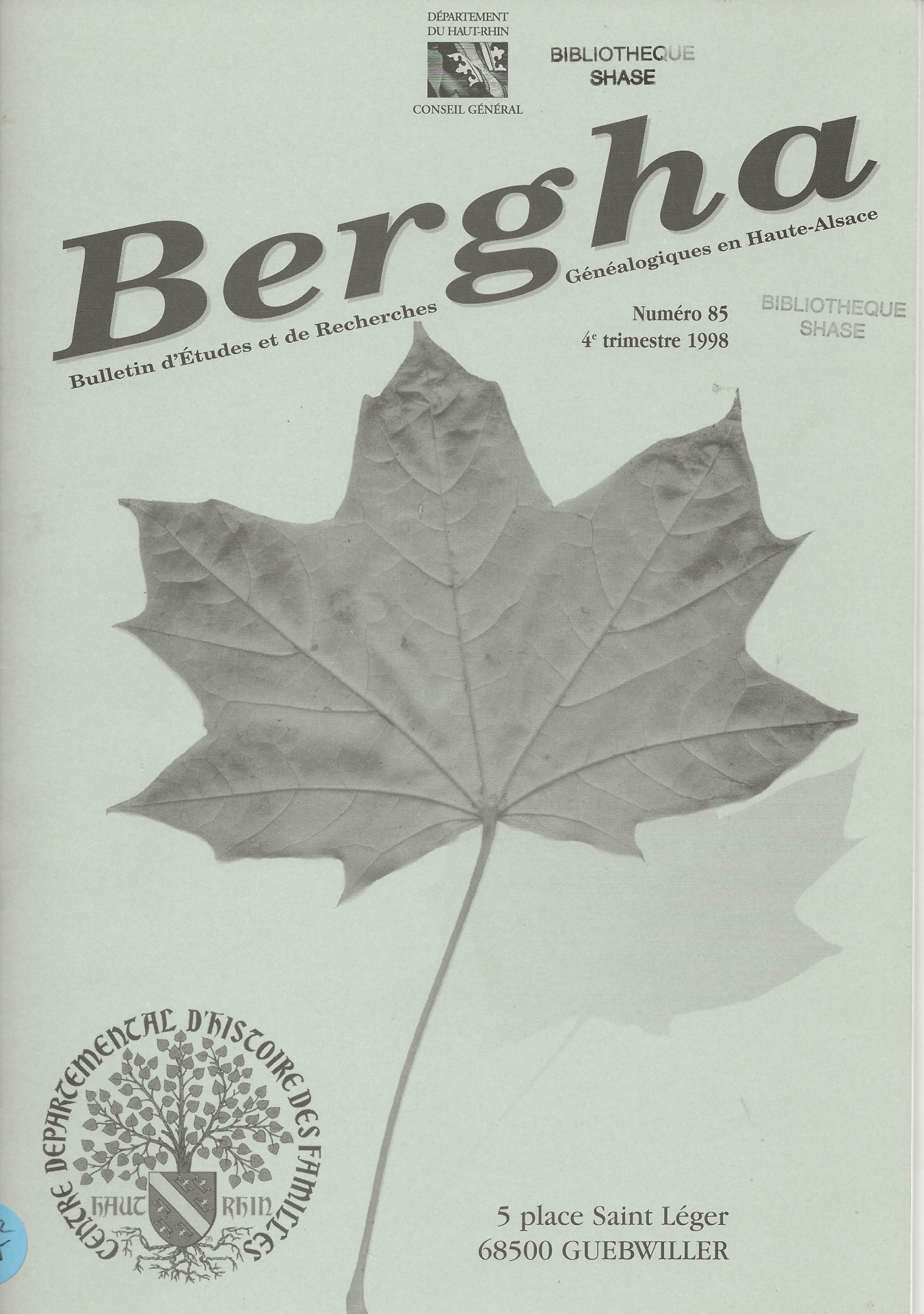 Bergha - Bulletin d'études et de recherches généalogiques en Haute-Alsace