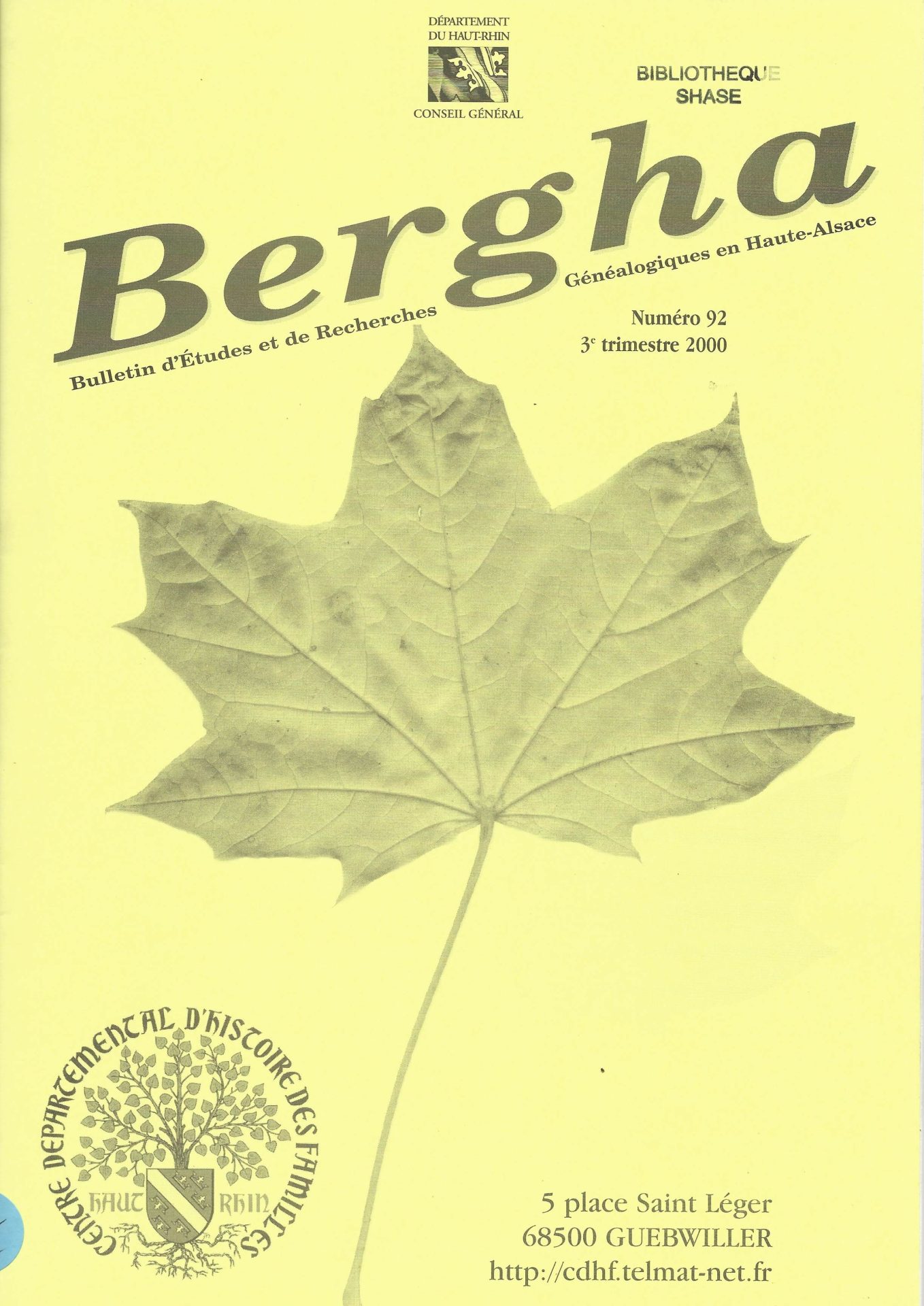 Bergha - Bulletin d'études et de recherches généalogiques en Haute-Alsace