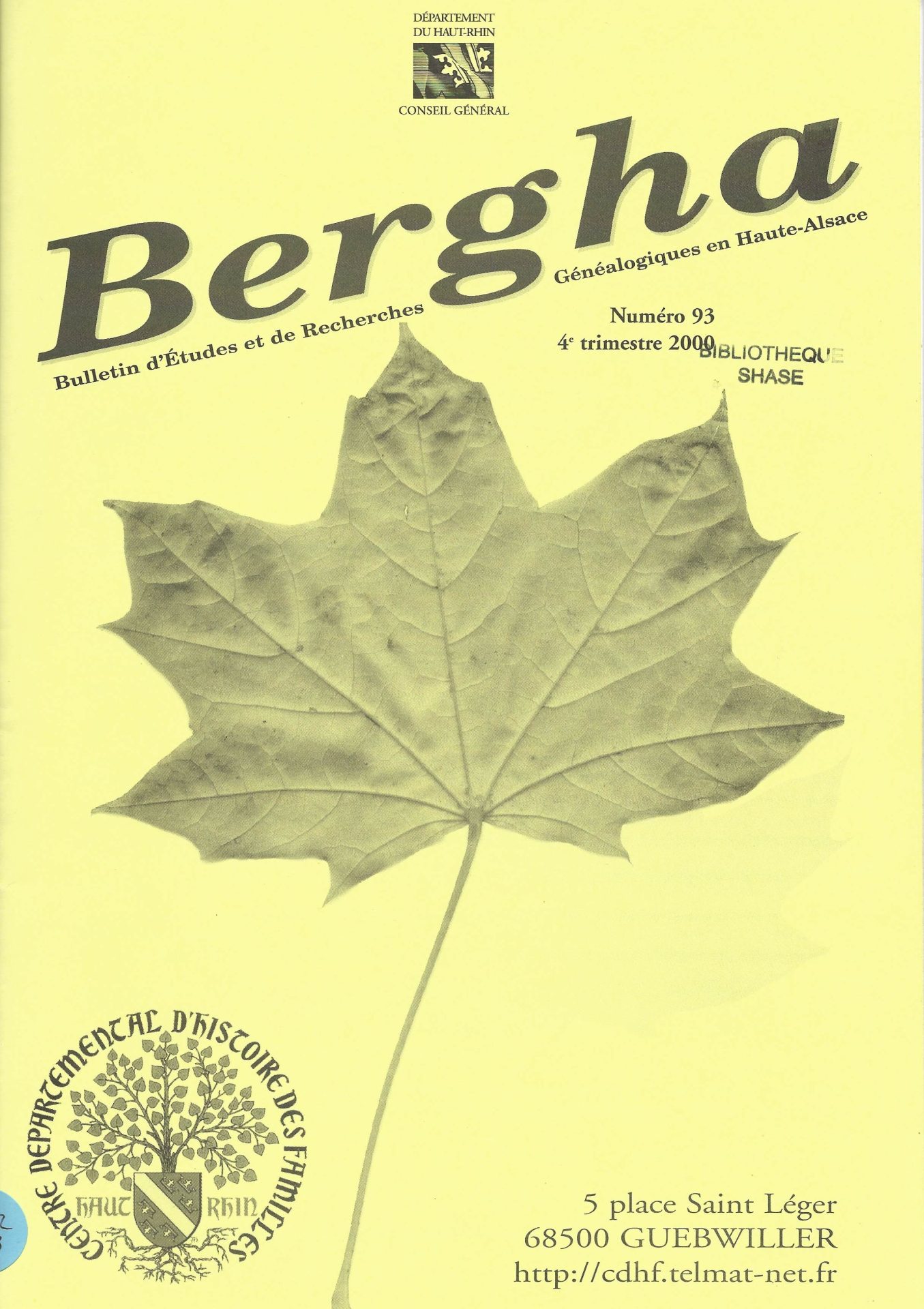 Bergha - Bulletin d'études et de recherches généalogiques en Haute-Alsace