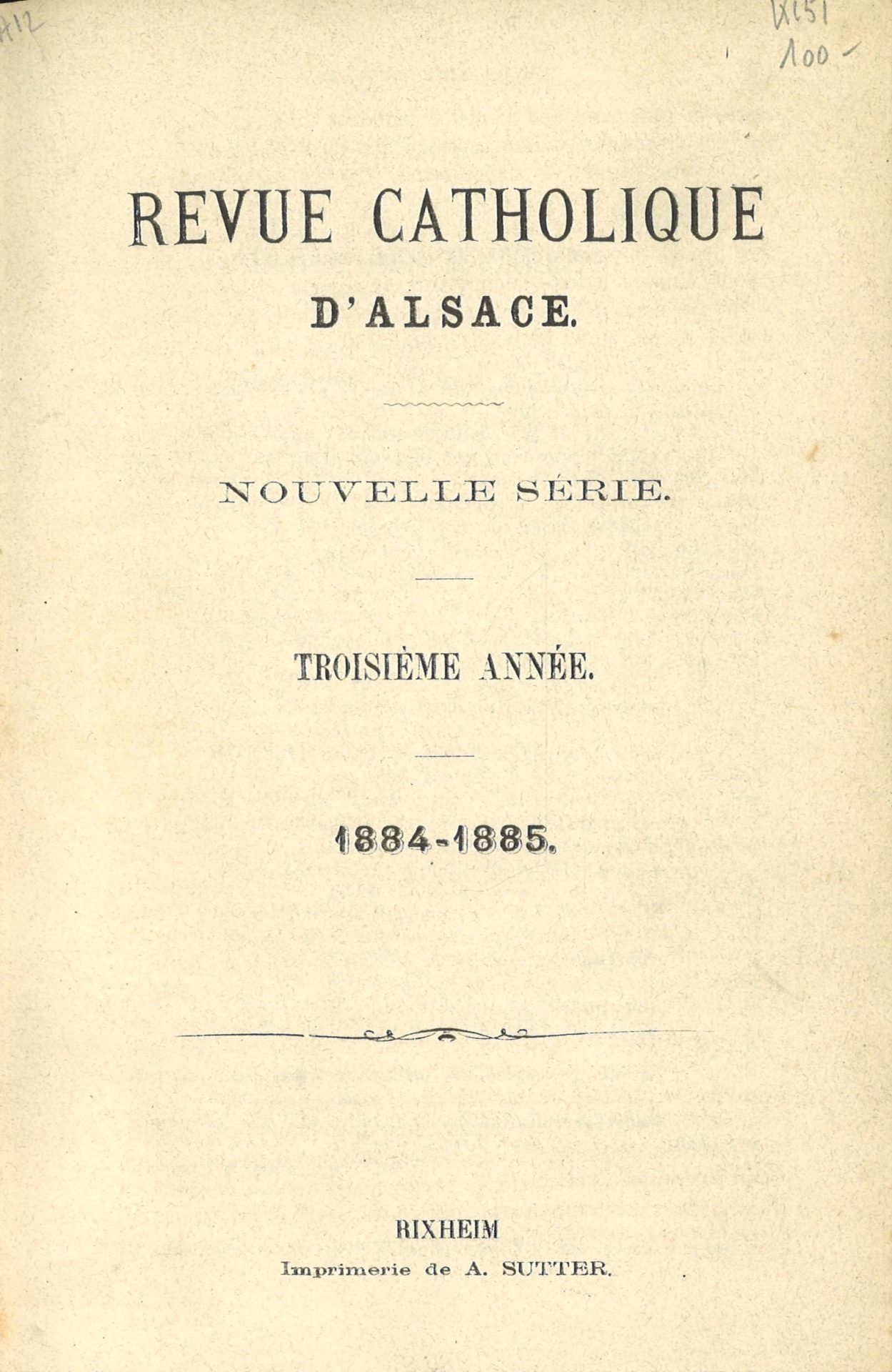 Revue catholique d'Alsace - Nouvelle série - Troisième année 1884-1885 - juillet 1884