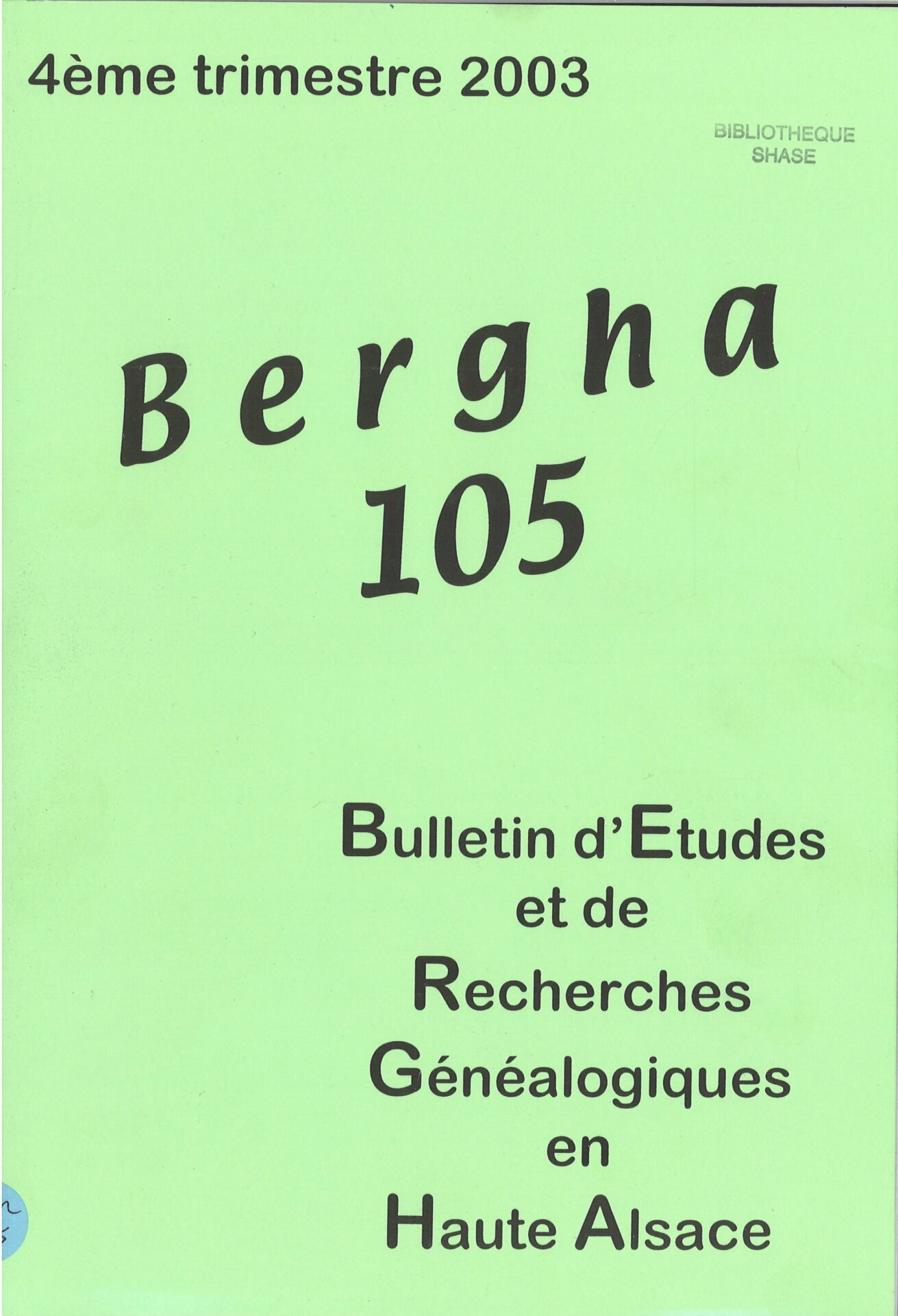 Bergha - Bulletin d'études et de recherches généalogiques en Haute-Alsace