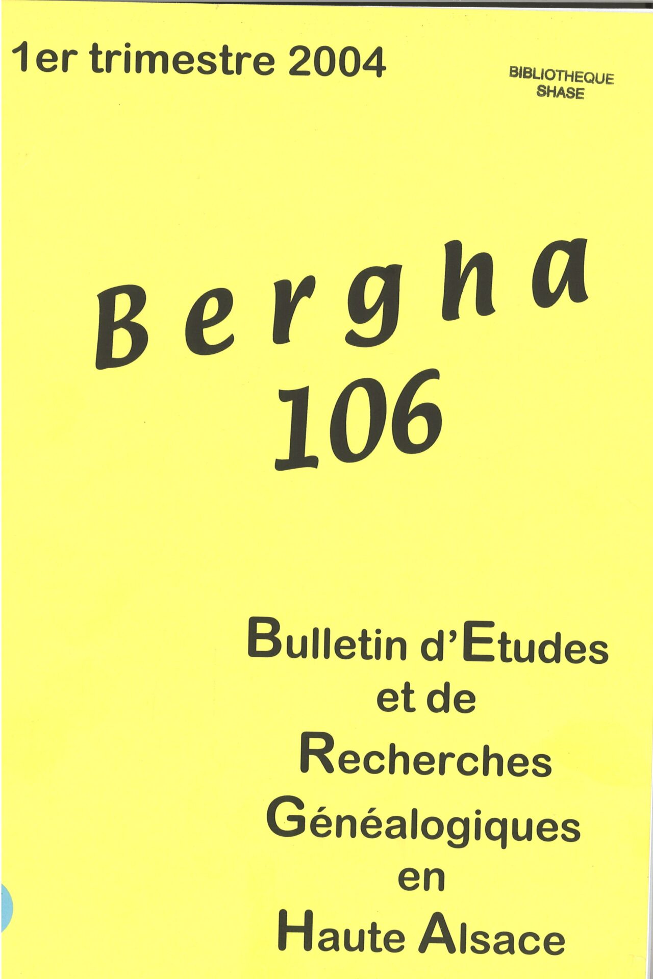 Bergha - Bulletin d'études et de recherches généalogiques en Haute-Alsace