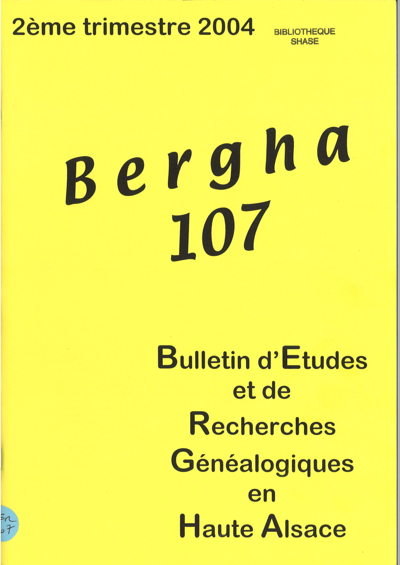 Bergha - Bulletin d'études et de recherches généalogiques en Haute-Alsace