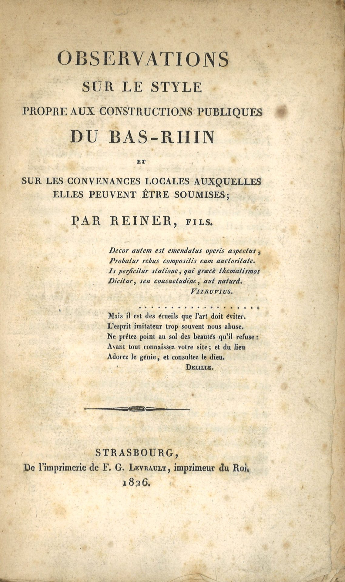 Observations sur le style propre aux constructions publiques du Bas-Rhin et sur les convenances locales auxquelles elles peuvent être soumises