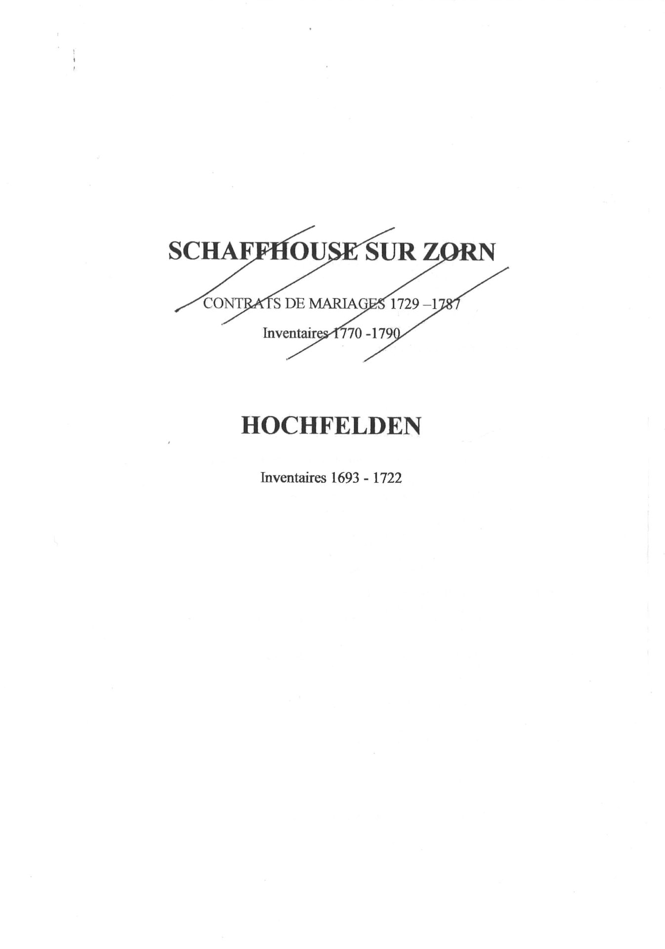 Hochfelden - Inventaires 1693-1722