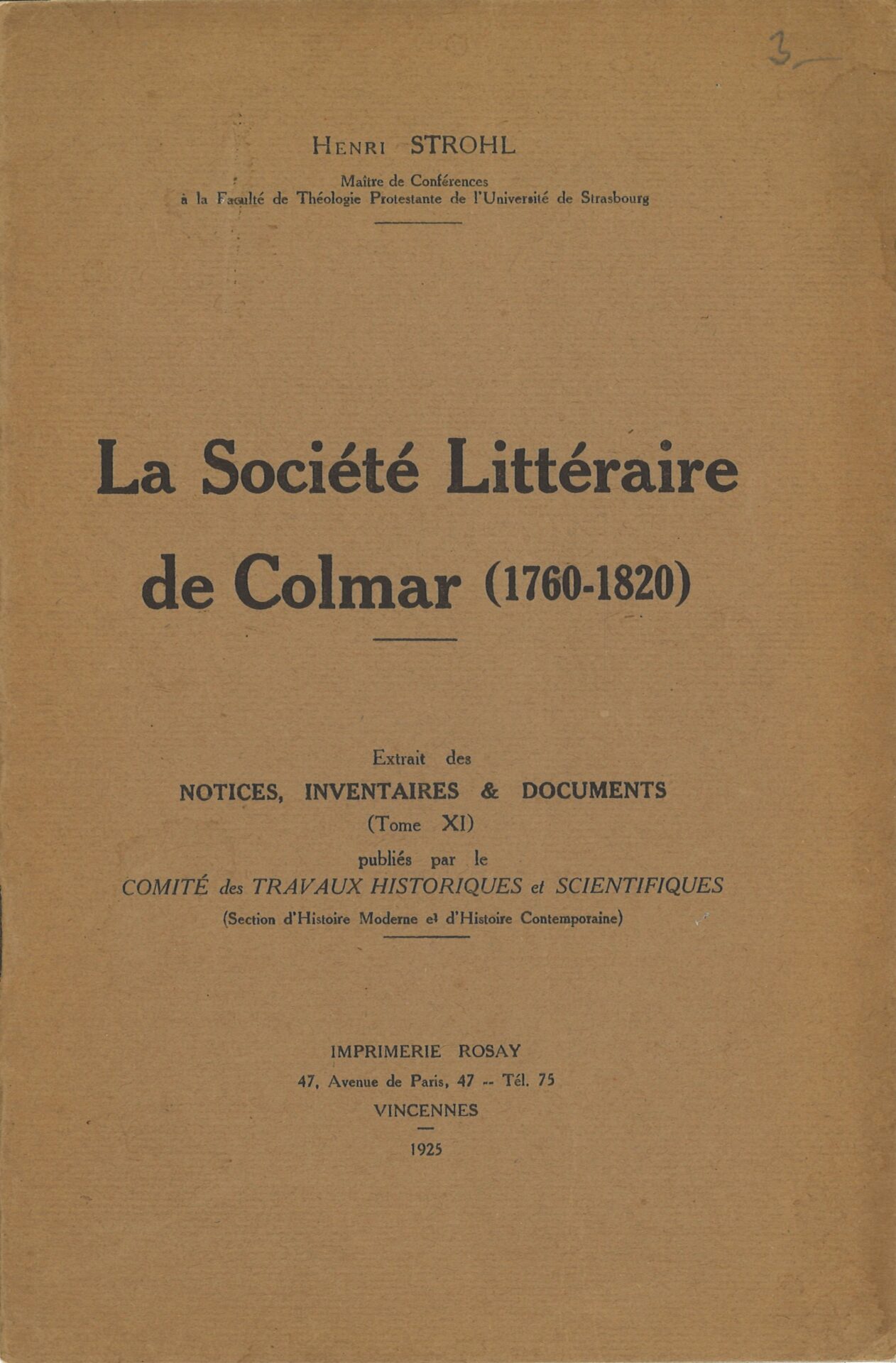 La société Littéraire de Colmar (1760-1820)